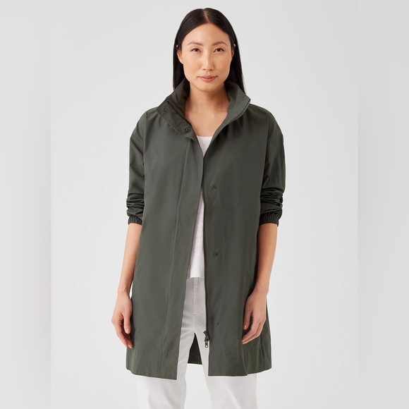 Eileen Fisher Light Cotton Nylon Stand Collar Long Coat - Size SP - Picture 3 of 9
